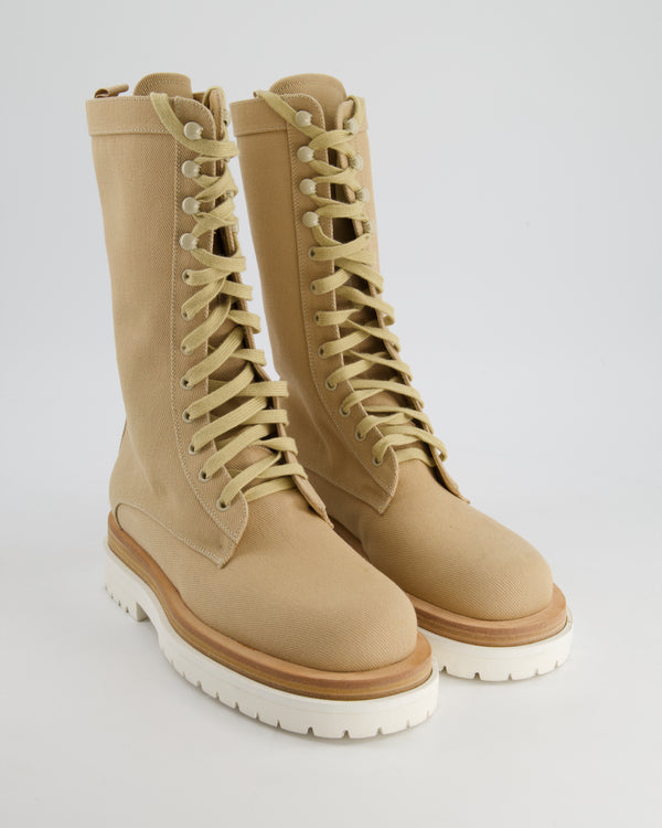 Magda Butrym Beige Lace-Up Combat Boots Size EU 37