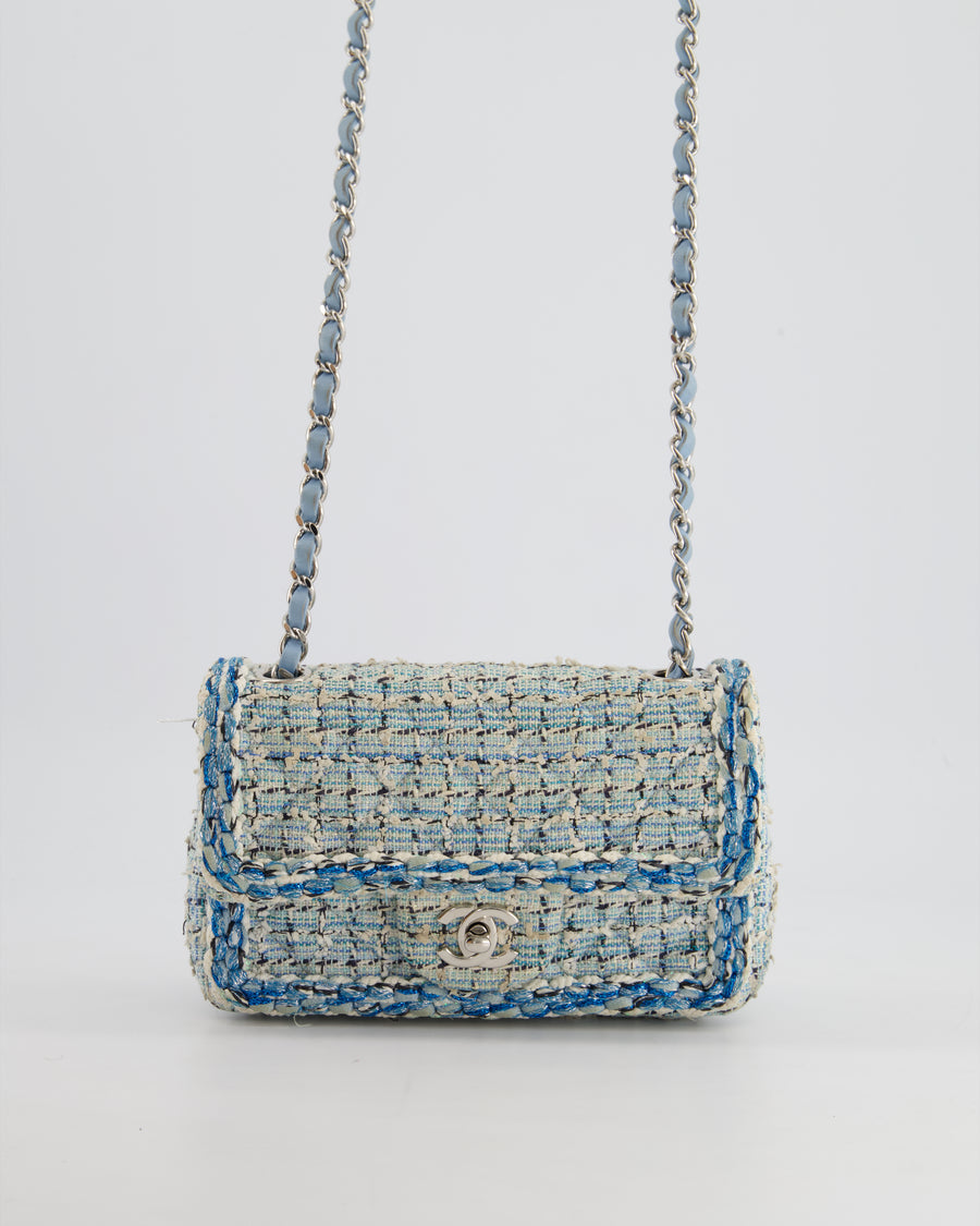 Chanel Mini Rectangular Bag in Blue, Celeste & White Tweed with Silver Hardware