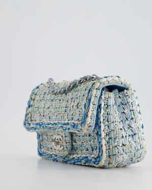 Chanel Mini Rectangular Bag in Blue, Celeste & White Tweed with Silver Hardware