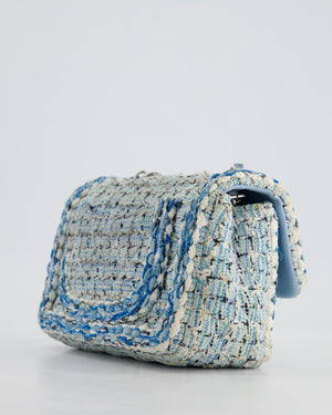 Chanel Mini Rectangular Bag in Blue, Celeste & White Tweed with Silver Hardware