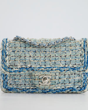 Chanel Mini Rectangular Bag in Blue, Celeste & White Tweed with Silver Hardware