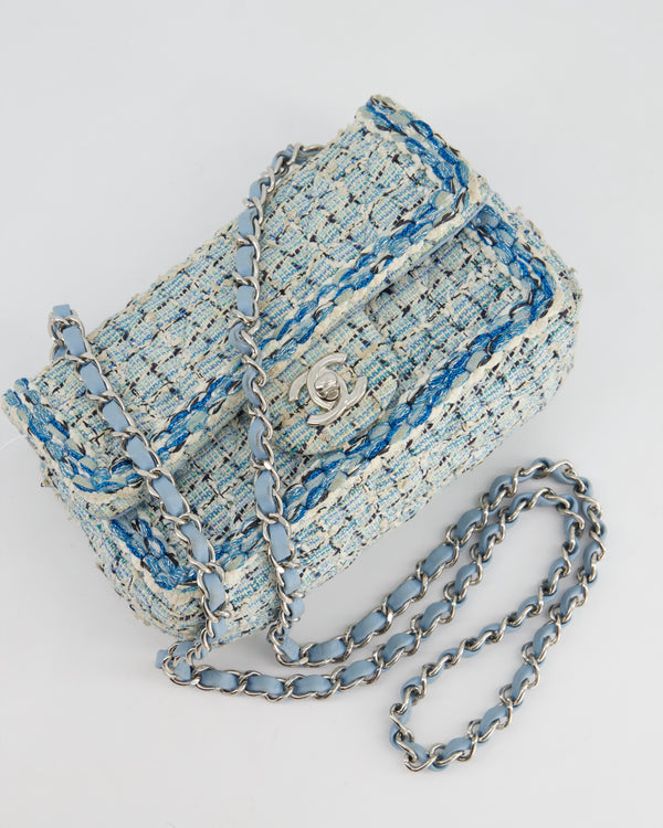 Chanel Mini Rectangular Bag in Blue, Celeste & White Tweed with Silver Hardware