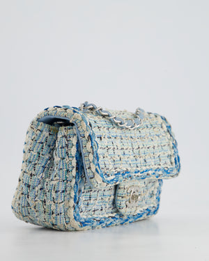 Chanel Mini Rectangular Bag in Blue, Celeste & White Tweed with Silver Hardware