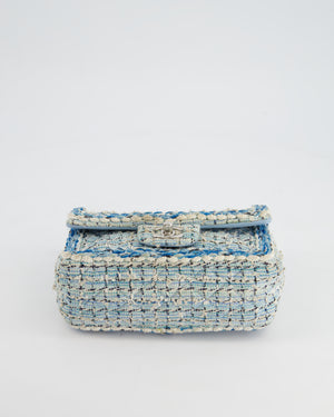 Chanel Mini Rectangular Bag in Blue, Celeste & White Tweed with Silver Hardware