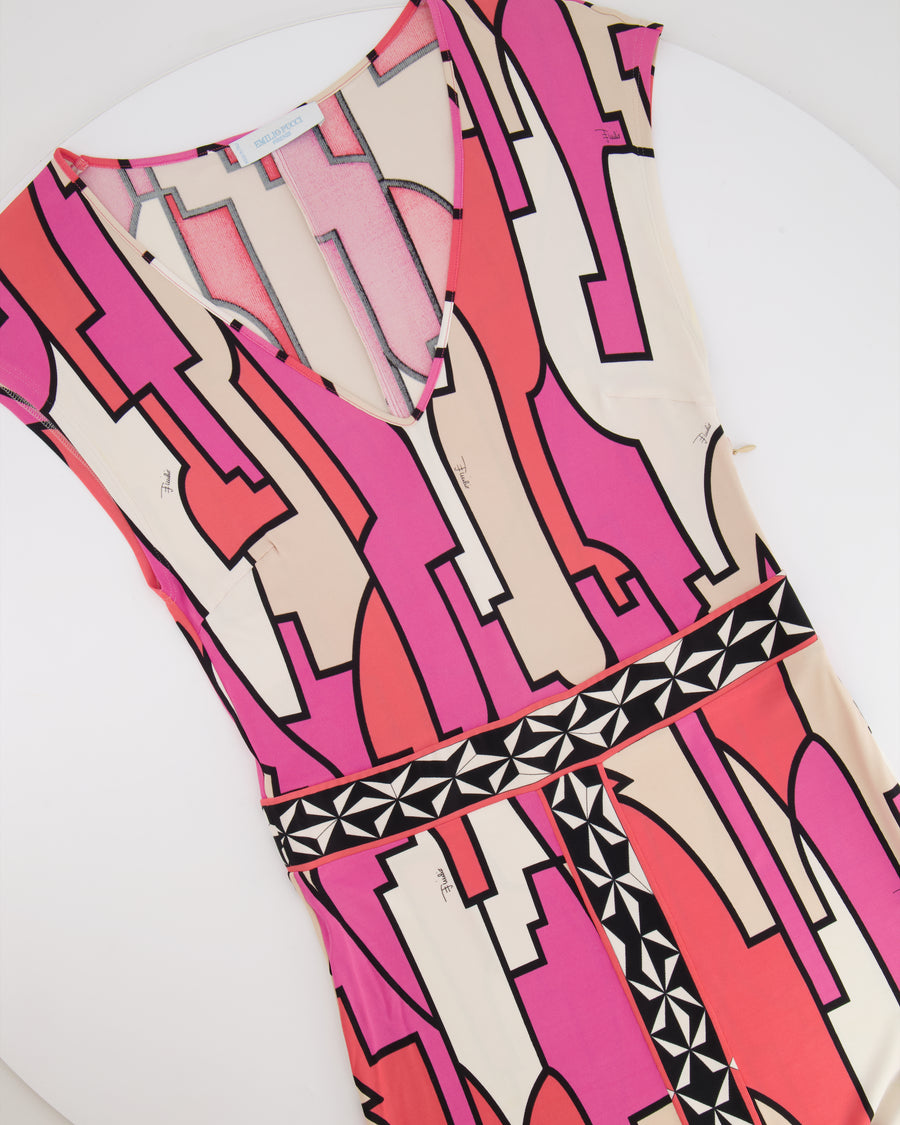 Emilio Pucci Pink & White Patterned Midi Dress Size IT 38 (UK 6)