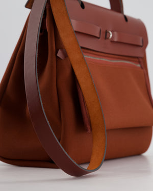 Hermès Herbag 31 Bag in Rouge H Canvas and Rouge Swift Leather with Palladium Hardware