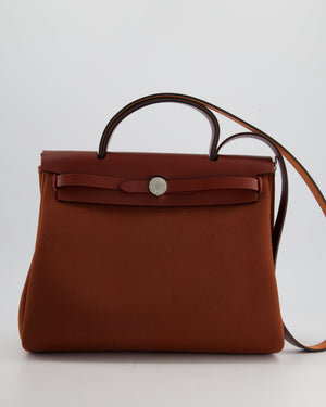 Hermès Herbag 31 Bag in Rouge H Canvas and Rouge Swift Leather with Palladium Hardware