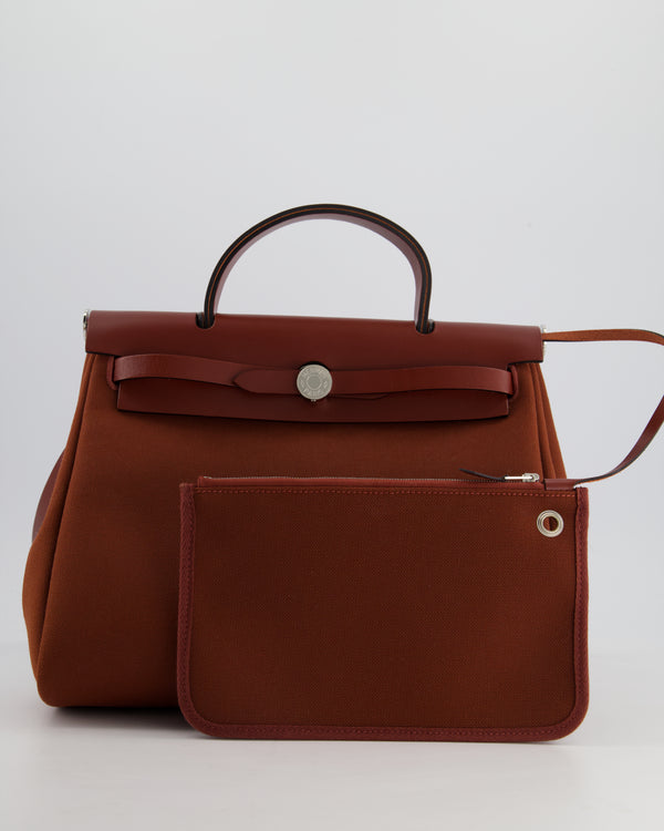 Hermès Herbag 31 Bag in Rouge H Canvas and Rouge Swift Leather with Palladium Hardware