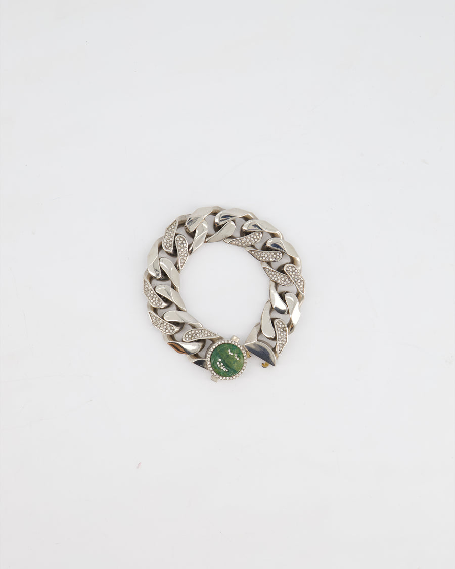 Christian Dior X Kenny Scharf Silver Cuban Link Bracelet with Jade Stone and Crystals