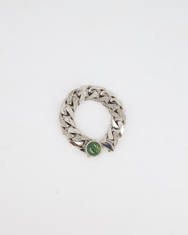 Christian Dior X Kenny Scharf Silver Cuban Link Bracelet with Jade Stone and Crystals