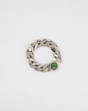 Christian Dior X Kenny Scharf Silver Cuban Link Bracelet with Jade Stone and Crystals