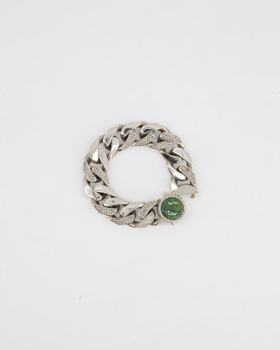 Christian Dior X Kenny Scharf Silver Cuban Link Bracelet with Jade Stone and Crystals