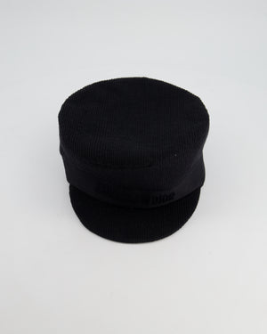 Christian Dior Black Ribbed Baker Boy Hat with Logo Detail Size 57cm