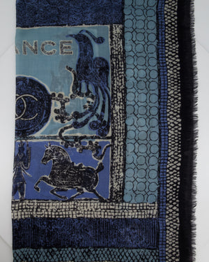 Chanel Blue "Chance" Mosaic Print Scarf Size 90cm x 90cm