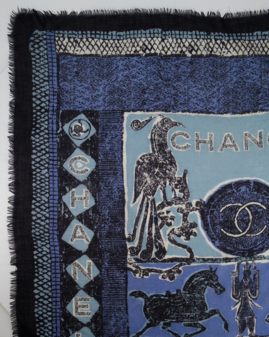 Chanel Blue "Chance" Mosaic Print Scarf Size 90cm x 90cm