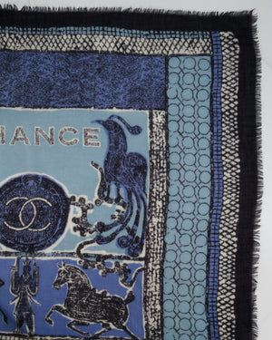 Chanel Blue "Chance" Mosaic Print Scarf Size 90cm x 90cm