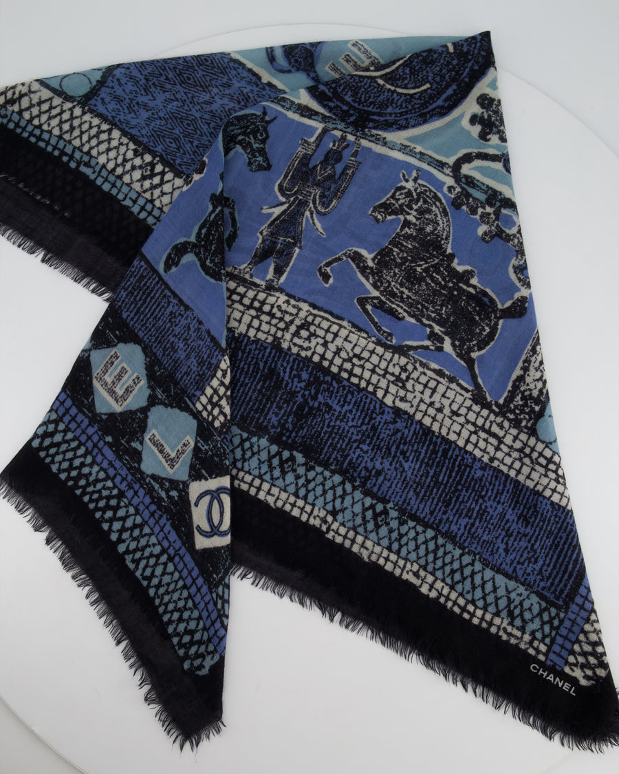 Chanel Blue "Chance" Mosaic Print Scarf Size 90cm x 90cm