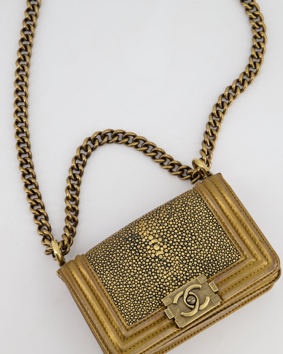 *RARE* Chanel Bronze Micro Boy Bag in Stingray & Calfskin Leather with Antique Bronze Hardware