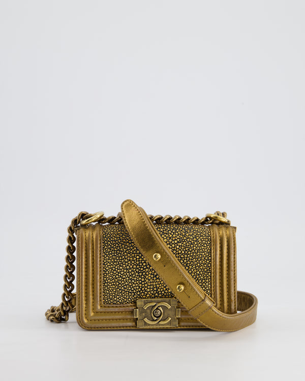 *RARE* Chanel Bronze Micro Boy Bag in Stingray & Calfskin Leather with Antique Bronze Hardware