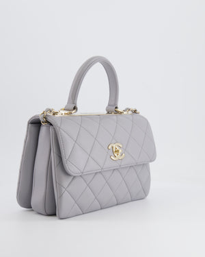 Chanel Small Light Grey Diamond Quilted Trendy Bag in Lambskin Leather with Champagne Gold Hardware