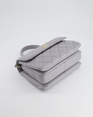 Chanel Small Light Grey Diamond Quilted Trendy Bag in Lambskin Leather with Champagne Gold Hardware