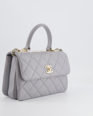 Chanel Small Light Grey Diamond Quilted Trendy Bag in Lambskin Leather with Champagne Gold Hardware