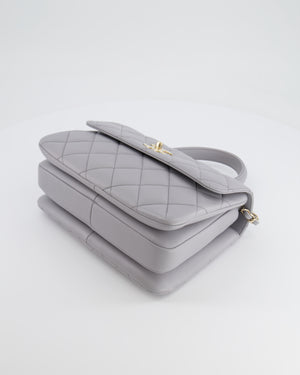 Chanel Small Light Grey Diamond Quilted Trendy Bag in Lambskin Leather with Champagne Gold Hardware