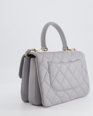 Chanel Small Light Grey Diamond Quilted Trendy Bag in Lambskin Leather with Champagne Gold Hardware