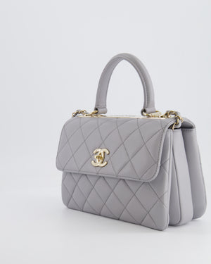 Chanel Small Light Grey Diamond Quilted Trendy Bag in Lambskin Leather with Champagne Gold Hardware