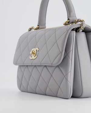 Chanel Small Light Grey Diamond Quilted Trendy Bag in Lambskin Leather with Champagne Gold Hardware