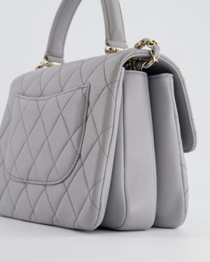 Chanel Small Light Grey Diamond Quilted Trendy Bag in Lambskin Leather with Champagne Gold Hardware