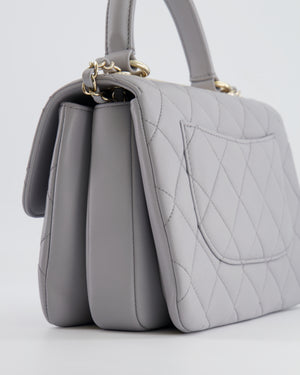 Chanel Small Light Grey Diamond Quilted Trendy Bag in Lambskin Leather with Champagne Gold Hardware