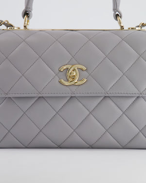 Chanel Small Light Grey Diamond Quilted Trendy Bag in Lambskin Leather with Champagne Gold Hardware