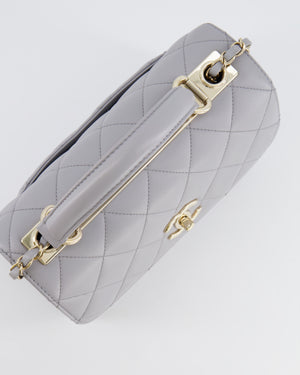 Chanel Small Light Grey Diamond Quilted Trendy Bag in Lambskin Leather with Champagne Gold Hardware