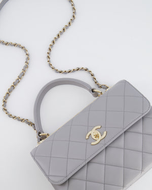 Chanel Small Light Grey Diamond Quilted Trendy Bag in Lambskin Leather with Champagne Gold Hardware