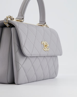 Chanel Small Light Grey Diamond Quilted Trendy Bag in Lambskin Leather with Champagne Gold Hardware