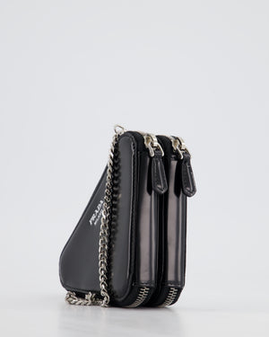 Prada Black Triangular Embellished Satin and Leather Mini-Pouch Bag with Crystals and Removable Straps