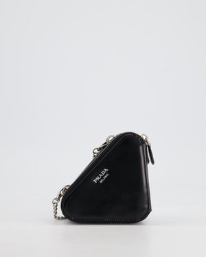 Prada Black Triangular Embellished Satin and Leather Mini-Pouch Bag with Crystals and Removable Straps