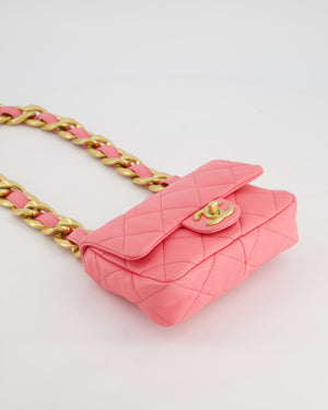 Chanel Pink Mini Flap Bag With Large Chain Brushed Gold Hardware