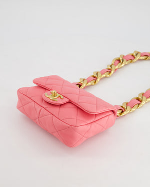 Chanel Pink Mini Flap Bag With Large Chain Brushed Gold Hardware