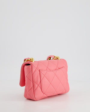 Chanel Pink Mini Flap Bag With Large Chain Brushed Gold Hardware