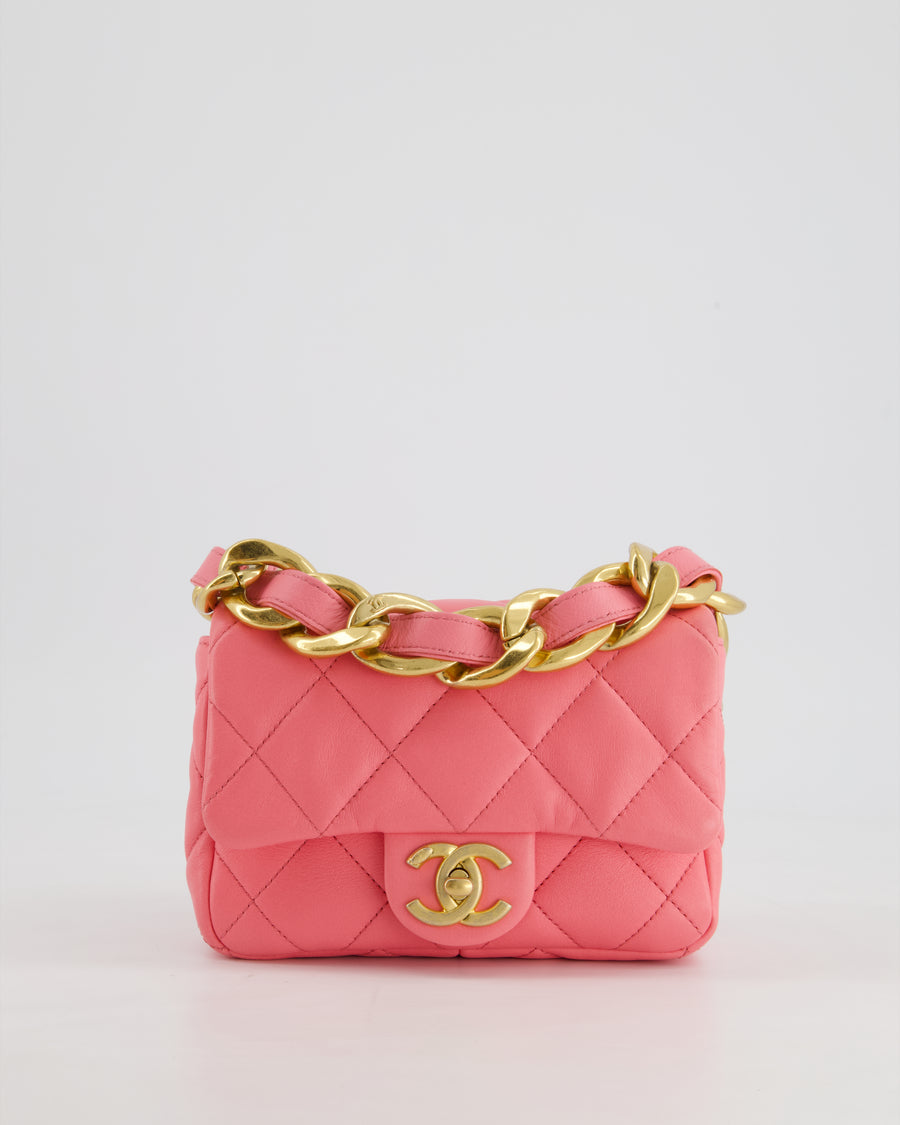 Chanel Pink Mini Flap Bag With Large Chain Brushed Gold Hardware