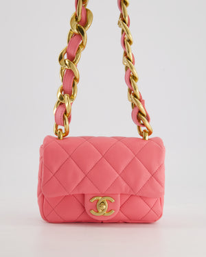 Chanel Pink Mini Flap Bag With Large Chain Brushed Gold Hardware