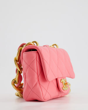 Chanel Pink Mini Flap Bag With Large Chain Brushed Gold Hardware