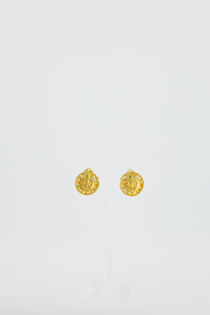 Chanel Vintage Yellow Gold with Blue Pearl Round Clip-On Earrings with CC Logo