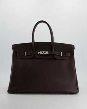 *HOT* Hermès Birkin Retourne Bag 35cm in Chocolat Clemence Leather with Palladium Hardware