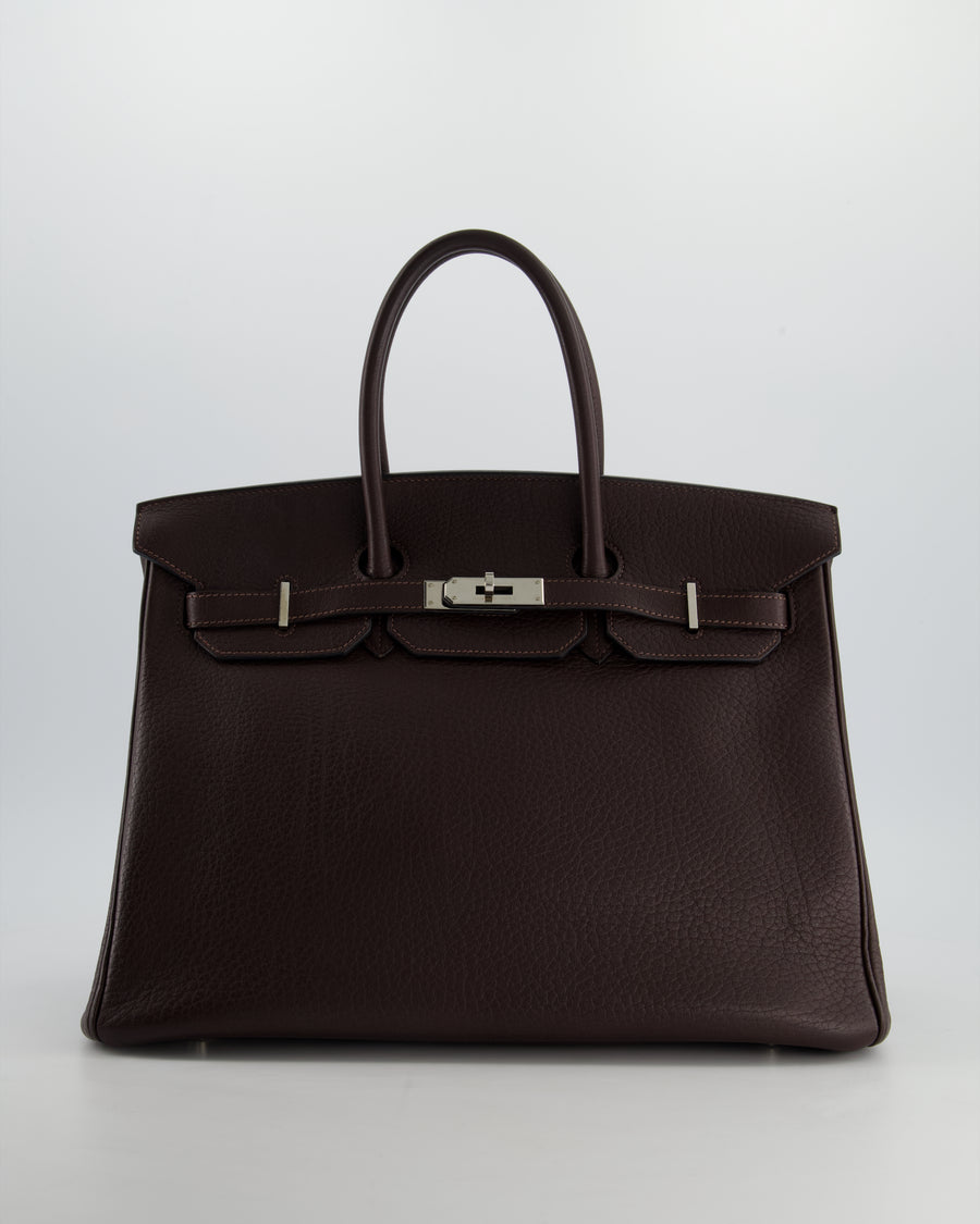 *HOT* Hermès Birkin Retourne Bag 35cm in Chocolat Clemence Leather with Palladium Hardware