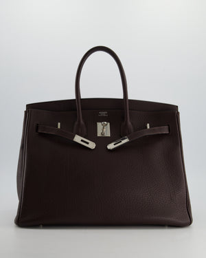 *HOT* Hermès Birkin Retourne Bag 35cm in Chocolat Clemence Leather with Palladium Hardware