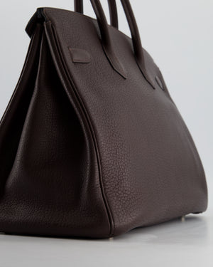 *HOT* Hermès Birkin Retourne Bag 35cm in Chocolat Clemence Leather with Palladium Hardware