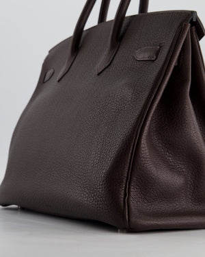 *HOT* Hermès Birkin Retourne Bag 35cm in Chocolat Clemence Leather with Palladium Hardware